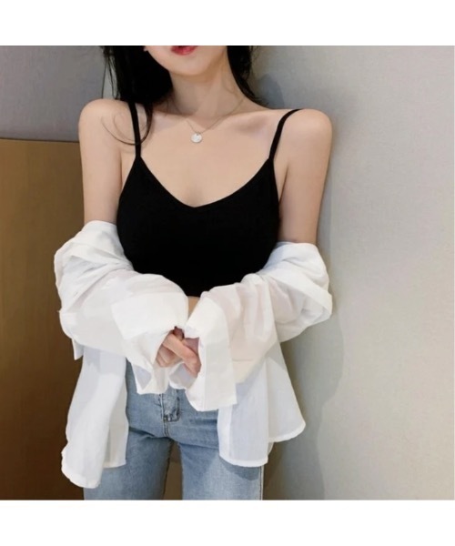 SALTMINT（ソルトミント）の「《韓国ファッション》Back Charm Rib Camisole（キャミソール・レディース・ホワイト/ブラック/ライトグレー・FREE）」の2枚目の写真