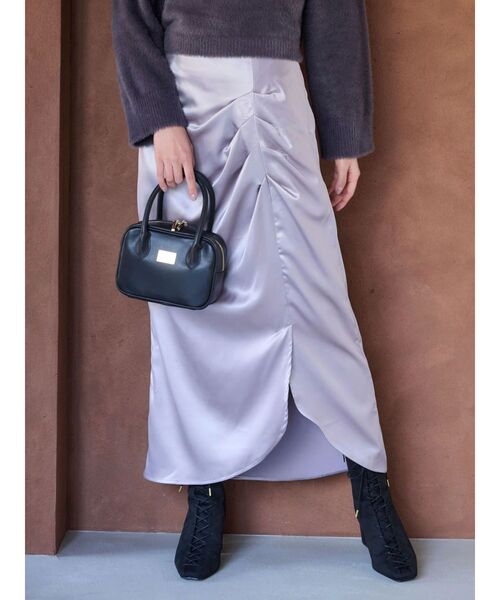 MERCURYDUO（マーキュリーデュオ）の「【WEB限定カラーあり】アシメタックナロースカート（スカート・レディース・ブラウン/ラベンダー/オフホワイト・SMALL/MEDIUM）」の4枚目の写真