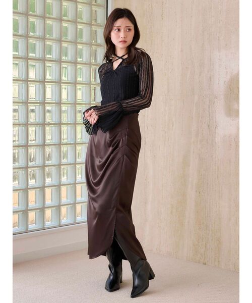 MERCURYDUO（マーキュリーデュオ）の「【WEB限定カラーあり】アシメタックナロースカート（スカート・レディース・ブラウン/ラベンダー/オフホワイト・SMALL/MEDIUM）」の6枚目の写真