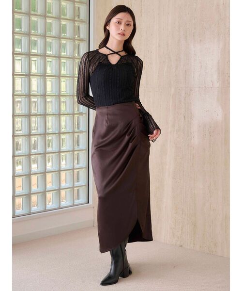 MERCURYDUO（マーキュリーデュオ）の「【WEB限定カラーあり】アシメタックナロースカート（スカート・レディース・ブラウン/ラベンダー/オフホワイト・SMALL/MEDIUM）」の7枚目の写真