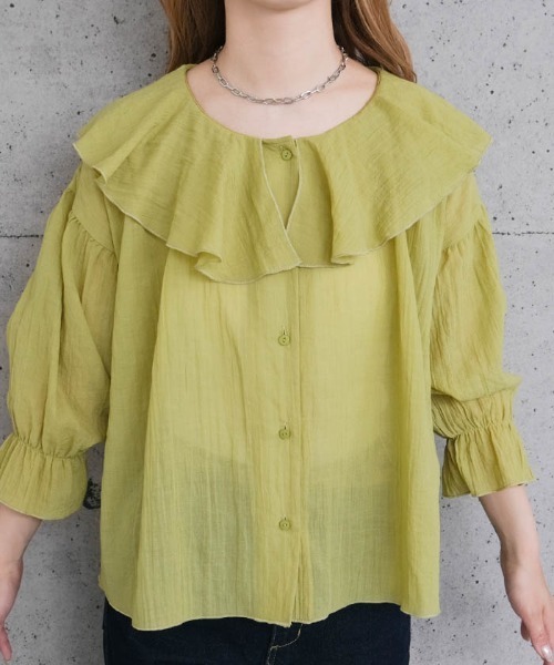 aquagarage（アクアガレージ）の「2wayラッフルフリル襟ブラウス（シャツ/ブラウス・レディース・オフホワイト/ブラック/グリーン系その他・M/L）」の4枚目の写真