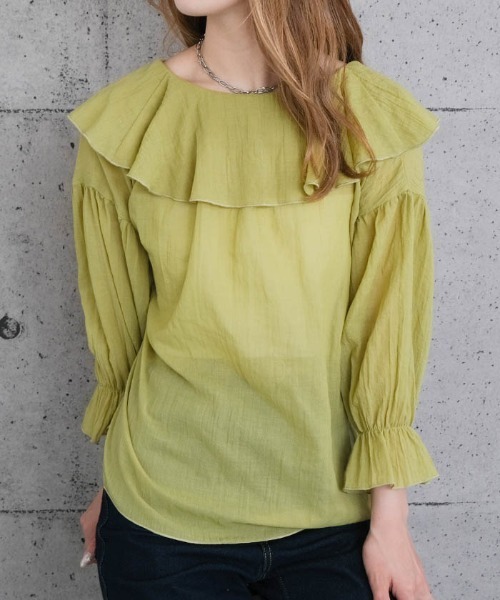 aquagarage（アクアガレージ）の「2wayラッフルフリル襟ブラウス（シャツ/ブラウス・レディース・オフホワイト/ブラック/グリーン系その他・M/L）」の9枚目の写真