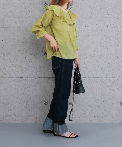 aquagarage（アクアガレージ）の「2wayラッフルフリル襟ブラウス（シャツ/ブラウス・レディース・オフホワイト/ブラック/グリーン系その他・M/L）」の11枚目の写真