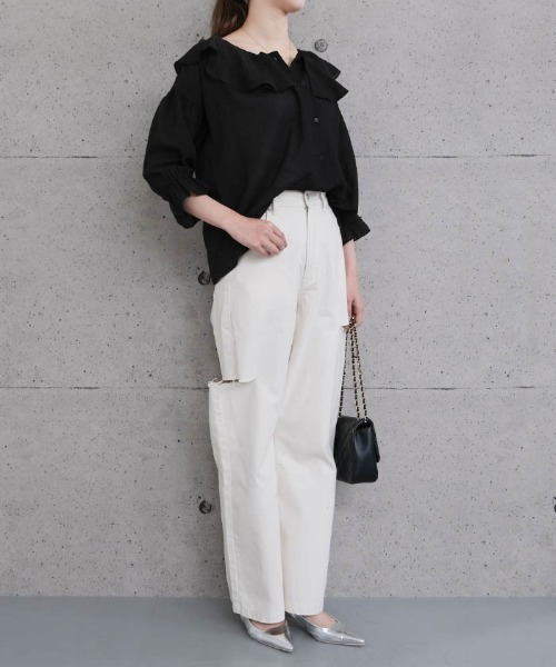 aquagarage（アクアガレージ）の「2wayラッフルフリル襟ブラウス（シャツ/ブラウス・レディース・オフホワイト/ブラック/グリーン系その他・M/L）」の14枚目の写真