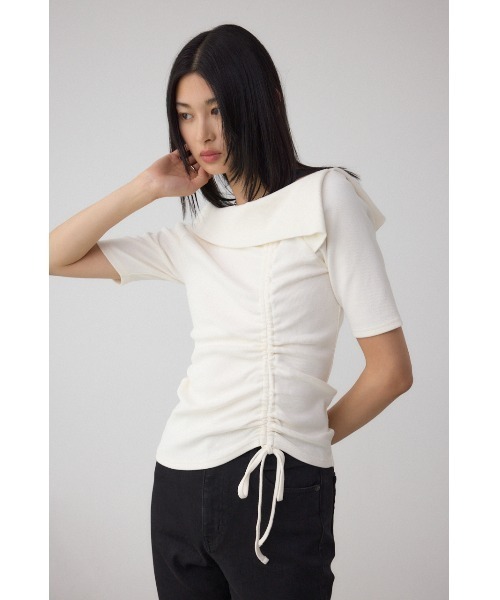 AZUL by moussy(アズールバイマウジー)の「スクエアネックドロストカットトップス(Tシャツ/カットソー・レディース・アイボリー/ブラック/チャコールグレー/レッド・FREE)」の6枚目の写真