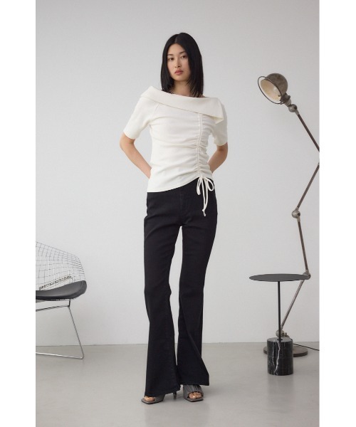 AZUL by moussy(アズールバイマウジー)の「スクエアネックドロストカットトップス(Tシャツ/カットソー・レディース・アイボリー/ブラック/チャコールグレー/レッド・FREE)」の7枚目の写真
