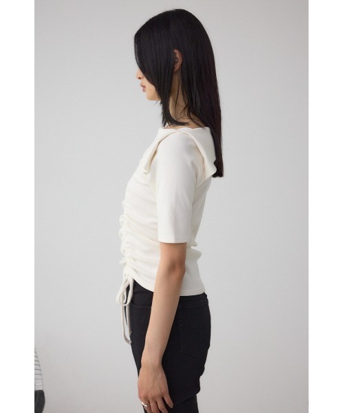 AZUL by moussy(アズールバイマウジー)の「スクエアネックドロストカットトップス(Tシャツ/カットソー・レディース・アイボリー/ブラック/チャコールグレー/レッド・FREE)」の9枚目の写真
