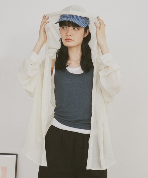 MERLOT（メルロー）の「ギンガムチェックフーディーシャツパーカー（シャツ/ブラウス・レディース・グリーン/ホワイト/ブルー/ブラウン・FREE）」の9枚目の写真