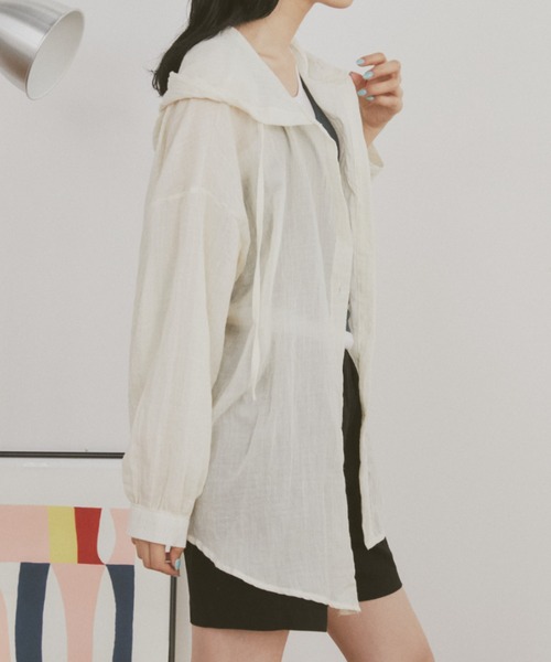 MERLOT（メルロー）の「ギンガムチェックフーディーシャツパーカー（シャツ/ブラウス・レディース・グリーン/ホワイト/ブルー/ブラウン・FREE）」の6枚目の写真