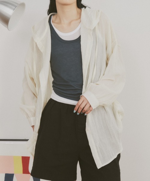 MERLOT（メルロー）の「ギンガムチェックフーディーシャツパーカー（シャツ/ブラウス・レディース・グリーン/ホワイト/ブルー/ブラウン・FREE）」の5枚目の写真