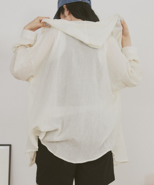 MERLOT（メルロー）の「ギンガムチェックフーディーシャツパーカー（シャツ/ブラウス・レディース・グリーン/ホワイト/ブルー/ブラウン・FREE）」の7枚目の写真