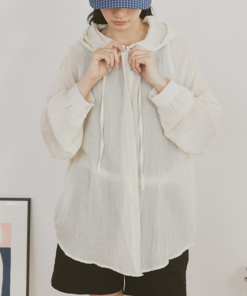 MERLOT（メルロー）の「ギンガムチェックフーディーシャツパーカー（シャツ/ブラウス・レディース・グリーン/ホワイト/ブルー/ブラウン・FREE）」の8枚目の写真