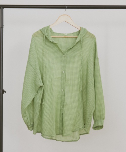 MERLOT（メルロー）の「ギンガムチェックフーディーシャツパーカー（シャツ/ブラウス・レディース・グリーン/ホワイト/ブルー/ブラウン・FREE）」の21枚目の写真