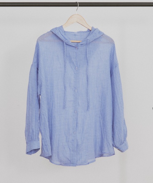 MERLOT（メルロー）の「ギンガムチェックフーディーシャツパーカー（シャツ/ブラウス・レディース・グリーン/ホワイト/ブルー/ブラウン・FREE）」の22枚目の写真