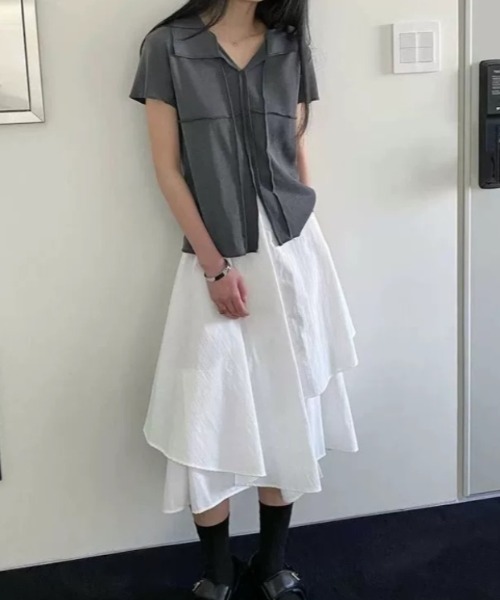 Vipoa（ヴィポア）の「アシンメトリールーズスカート（スカート・レディース・ホワイト/ブラック・FREE）」の3枚目の写真