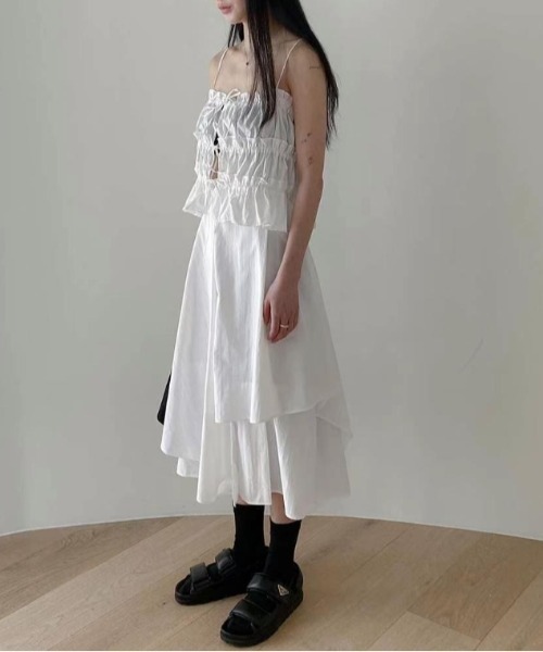 Vipoa（ヴィポア）の「アシンメトリールーズスカート（スカート・レディース・ホワイト/ブラック・FREE）」の6枚目の写真