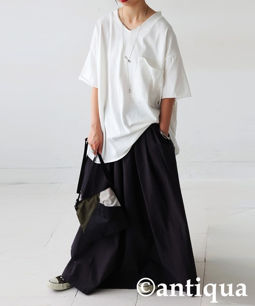 antiqua（アンティカ）の「Vネック 綿100% カットオフVネックT（Tシャツ/カットソー・レディース・ブラック/カーキ/ダークグレー/ブルー系その他/ホワイト/パープル系その他/レッド系その他・P/R）」の9枚目の写真