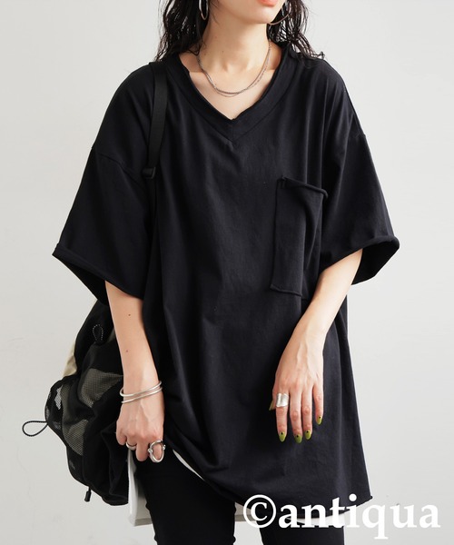 antiqua（アンティカ）の「Vネック 綿100% カットオフVネックT（Tシャツ/カットソー・レディース・ブラック/カーキ/ダークグレー/ブルー系その他/ホワイト/パープル系その他/レッド系その他・P/R）」の21枚目の写真
