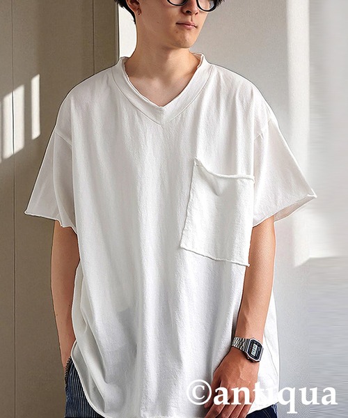 antiqua（アンティカ）の「Vネック 綿100% カットオフVネックT（Tシャツ/カットソー・レディース・ブラック/カーキ/ダークグレー/ブルー系その他/ホワイト/パープル系その他/レッド系その他・P/R）」の15枚目の写真