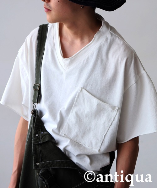 antiqua（アンティカ）の「Vネック 綿100% カットオフVネックT（Tシャツ/カットソー・レディース・ブラック/カーキ/ダークグレー/ブルー系その他/ホワイト/パープル系その他/レッド系その他・P/R）」の17枚目の写真