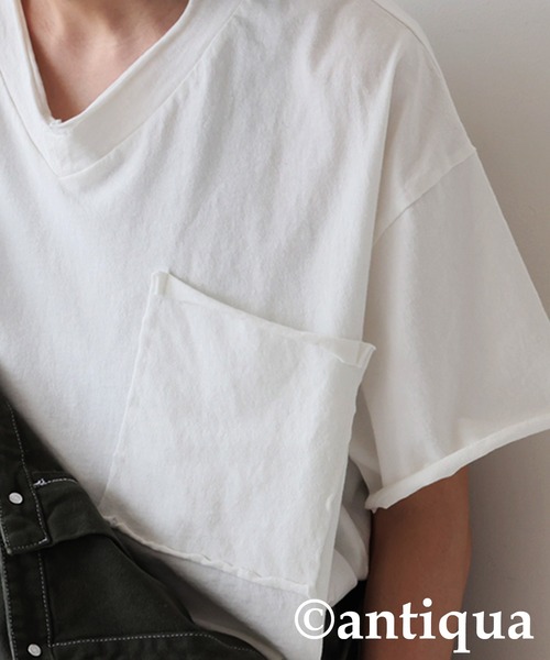 antiqua（アンティカ）の「Vネック 綿100% カットオフVネックT（Tシャツ/カットソー・レディース・ブラック/カーキ/ダークグレー/ブルー系その他/ホワイト/パープル系その他/レッド系その他・P/R）」の19枚目の写真