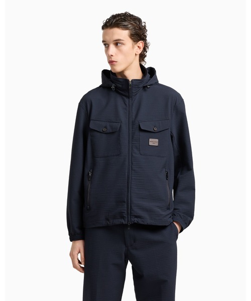 EMPORIO ARMANI(エンポリオアルマーニ)の「【エンポリオ アルマーニ】フルジップブルゾン ナイロン シアサッカー(ナイロンジャケット・メンズ・ネイビー・48/52/50)」の1枚目の写真