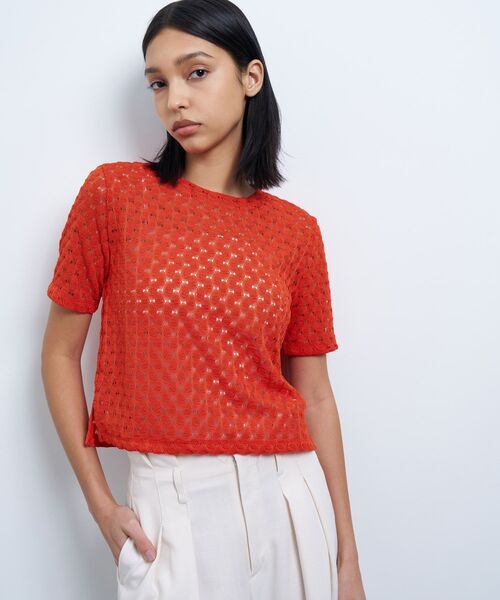 LANVIN en Bleu(ランバンオンブルー)の「シアーレースカットソー(Tシャツ/カットソー・レディース・オフホワイト/ブラック/オレンジ・38)」の7枚目の写真