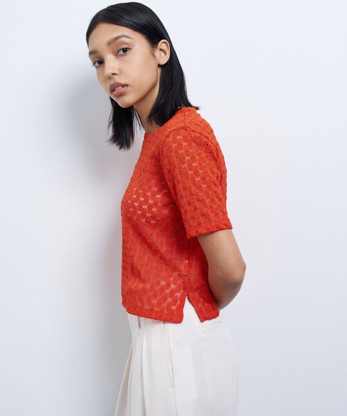 LANVIN en Bleu(ランバンオンブルー)の「シアーレースカットソー(Tシャツ/カットソー・レディース・オフホワイト/ブラック/オレンジ・38)」の8枚目の写真