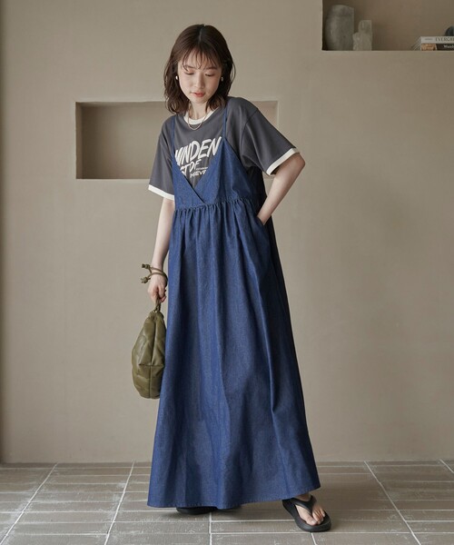 coen（コーエン）の「コットンレーヨンデニムキャミワンピース（ワンピース・レディース・コバルトブルー/ネイビー/ライトグレー・M/L）」の3枚目の写真
