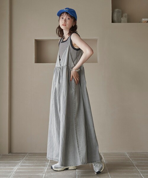 coen（コーエン）の「コットンレーヨンデニムキャミワンピース（ワンピース・レディース・コバルトブルー/ネイビー/ライトグレー・M/L）」の5枚目の写真