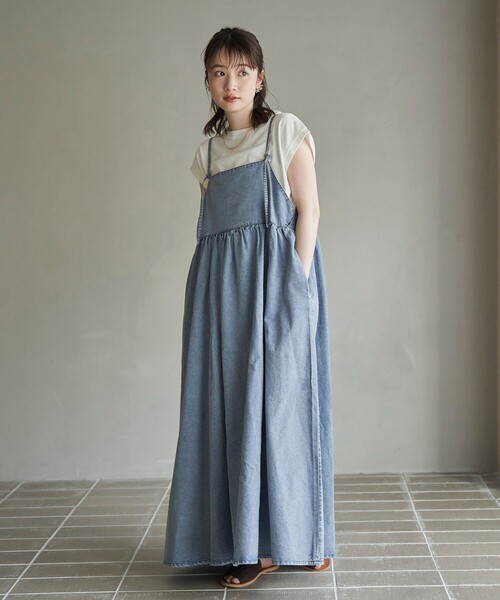coen（コーエン）の「コットンレーヨンデニムキャミワンピース（ワンピース・レディース・コバルトブルー/ネイビー/ライトグレー・M/L）」の9枚目の写真