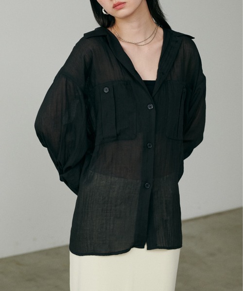 【美品】LARUTA　シアーサファリポケット付きシャツ LARUTA ブラウス シャツ 「LARUTA」シアーサファリポケット付き