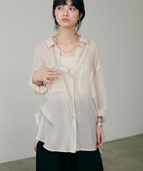 LARUTA(ラルータ)☆シアーサファリポケット付きシャツ LARUTA】［Web限定］シアーサファリポケット付きシャツ（シャツ