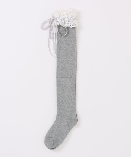 SPINNS（スピンズ）の「ガーリーハイソックス/リボン（ソックス/靴下・レディース・アイボリー/グレー・ONESIZE）」の2枚目の写真