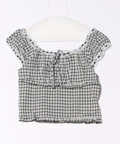 Lace Ladies（レースレディース）の「チェック柄 レース フロントリボン パフスリーブ ブラウス（シャツ/ブラウス・レディース・ネイビー/ブラック・FREE）」の9枚目の写真