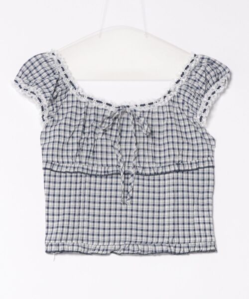 Lace Ladies（レースレディース）の「チェック柄 レース フロントリボン パフスリーブ ブラウス（シャツ/ブラウス・レディース・ネイビー/ブラック・FREE）」の10枚目の写真