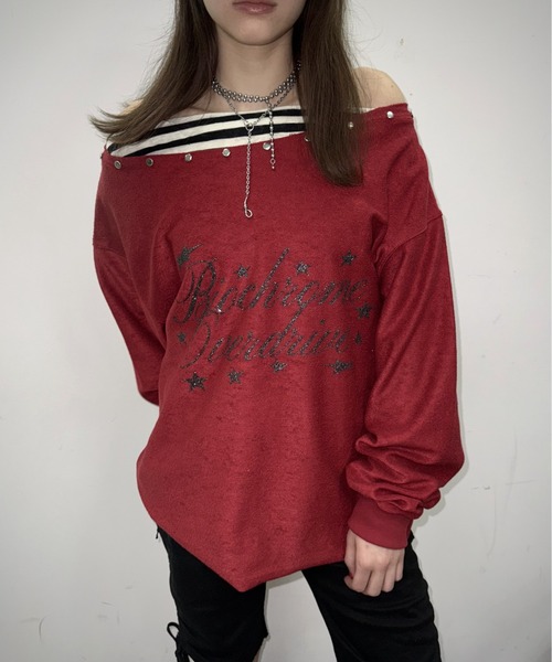 SHAGGIE（シャギー）の「【ViVi掲載】スタッズ付き2WAYオフショルスウェット（スウェット・レディース・レッド/チャコールグレー/ブラック・FREE）」の3枚目の写真