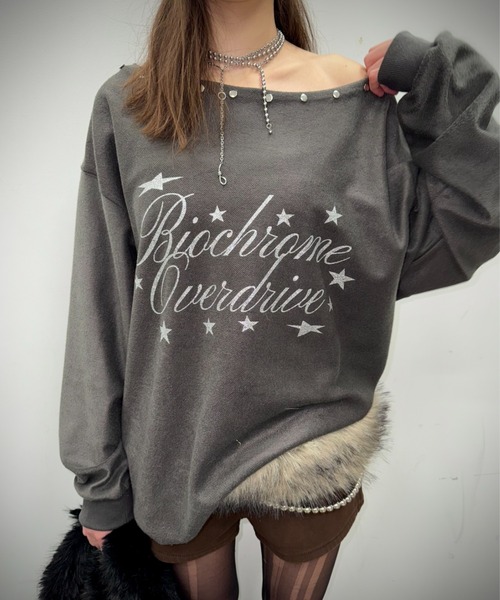 rinko【新品】ボンディングオフショルスウェット セール】【ViVi掲載】スタッズ付き2WAYオフショルスウェット