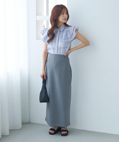 mysty woman（ミスティウーマン）の「シアーチェックブラウス 581422（シャツ/ブラウス・レディース・オフホワイト/ライトブルー/ブラック・FREE）」の4枚目の写真