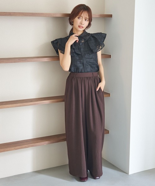 mysty woman（ミスティウーマン）の「シアーチェックブラウス 581422（シャツ/ブラウス・レディース・オフホワイト/ライトブルー/ブラック・FREE）」の6枚目の写真