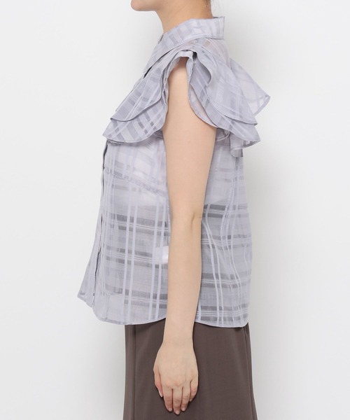 mysty woman（ミスティウーマン）の「シアーチェックブラウス 581422（シャツ/ブラウス・レディース・オフホワイト/ライトブルー/ブラック・FREE）」の11枚目の写真