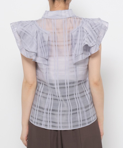 mysty woman（ミスティウーマン）の「シアーチェックブラウス 581422（シャツ/ブラウス・レディース・オフホワイト/ライトブルー/ブラック・FREE）」の12枚目の写真