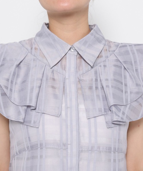 mysty woman（ミスティウーマン）の「シアーチェックブラウス 581422（シャツ/ブラウス・レディース・オフホワイト/ライトブルー/ブラック・FREE）」の13枚目の写真
