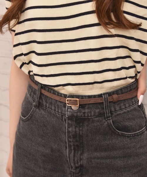 VIBGYOR Women（ヴィブジョー　ウィメン）の「【float】シンプル スウェード風 ベーシックカラー ゴールドバックル ナローベルト（ベルト・レディース・ブラック/ブラウン・FREE）」の8枚目の写真