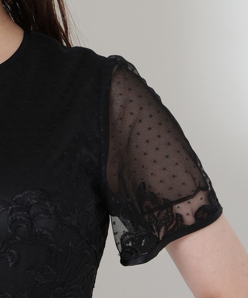 Rose Tiara(ローズティアラ)の「【美シルエット】ドットチュール刺繍ワンピース(ワンピース・レディース・キャメル/ブラック・38/40/42/46)」の20枚目の写真