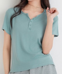 ヘンリーネックリブTシャツ