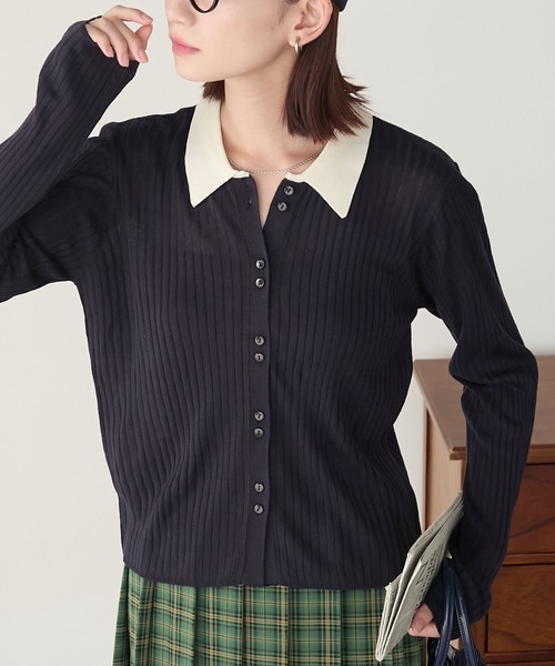 BONLECILL（ボンルシール）の「【マシンウォッシャブル】シアーテレコポロニット多ボタンカーディガン（カーディガン/ボレロ・レディース・ブラック/アイボリー/ネイビー/モスグリーン/レッド/ブラウン/ピンク/グレー・FREE）」の16枚目の写真