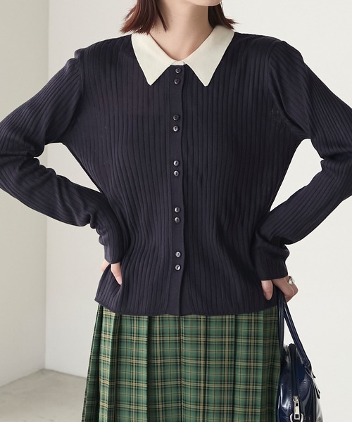 BONLECILL（ボンルシール）の「【マシンウォッシャブル】シアーテレコポロニット多ボタンカーディガン（カーディガン/ボレロ・レディース・ブラック/アイボリー/ネイビー/モスグリーン/レッド/ブラウン/ピンク/グレー・FREE）」の18枚目の写真