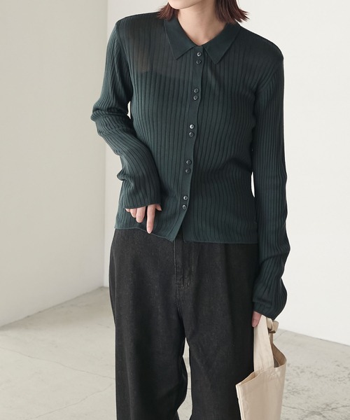 BONLECILL（ボンルシール）の「【マシンウォッシャブル】シアーテレコポロニット多ボタンカーディガン（カーディガン/ボレロ・レディース・ブラック/アイボリー/ネイビー/モスグリーン/レッド/ブラウン/ピンク/グレー・FREE）」の9枚目の写真