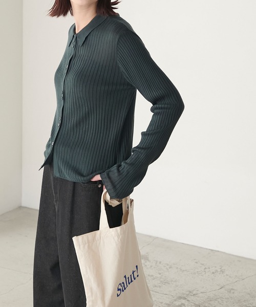 BONLECILL（ボンルシール）の「【マシンウォッシャブル】シアーテレコポロニット多ボタンカーディガン（カーディガン/ボレロ・レディース・ブラック/アイボリー/ネイビー/モスグリーン/レッド/ブラウン/ピンク/グレー・FREE）」の10枚目の写真